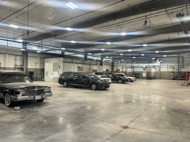 Main workshop floor with vehicles